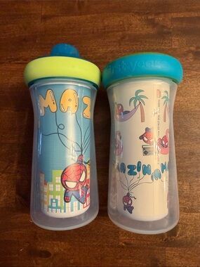 The First Years Spider-Man Kids Sippy Cups - Blue & Teal Lids - Set of 2